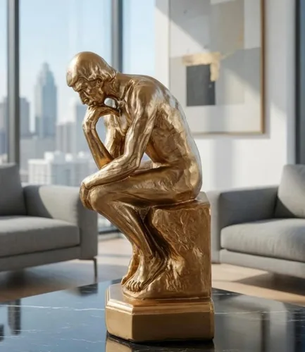 Vista 3 de Bellaa Thinker Sujetalibros Rodin Auguste - Estatua para libros con extremos resistentes, no esquíes, poliresina dorada de 9 pulgadas (1)