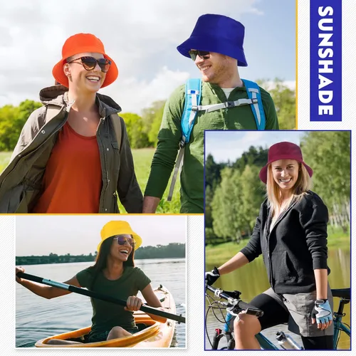 Vista 6 de Solid Bucket Hat Bulk Multicolor Hat Packable Fishing Hats Travel Bucket Hat Beach Fishing Cap for Women Men