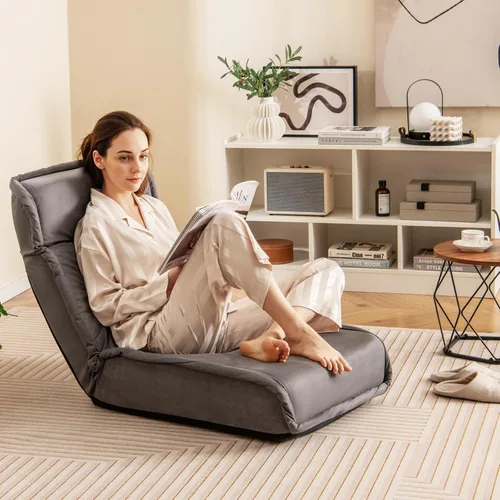 Vista 4 de COSTWAY Silla plegable de suelo, sofá convertible con respaldo ajustable de 14 posiciones, reposacabezas ajustable de 5 posiciones, silla acolchada
