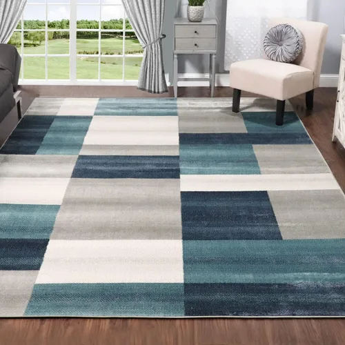 Vista 12 de BLUENILEMILLS Fiji - Colección de alfombras contemporáneas para interiores, alfombra geométrica de retazos moderna con respaldo de yute duradero
