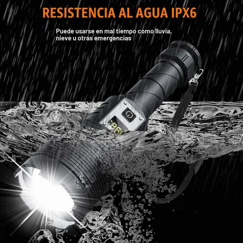Vista 6 de Linternas recargables MAX 200000 lúmenes altos, linterna LED súper brillante de 30 W, linterna más brillante de alta potencia