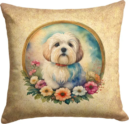 Vista 86 de Caroline's Treasures DAC2072PW1414 Affenpinscher and Flowers - Almohada decorativa de tela, lavable a máquina, para interiores y exteriores