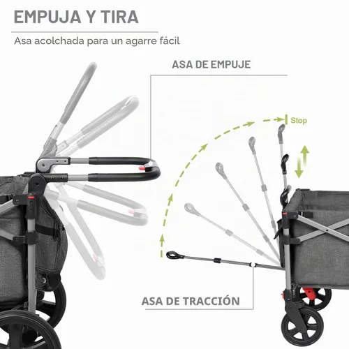 Vista 4 de EVER ADVANCED - Carros plegables para dos niños y carga, carro plegable colapsable con mango ajustable, toldo extraíble con arnés de 5 puntos, negro