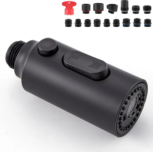 Vista 12 de Cabezal rociador desplegable para fregadero de cocina, repuesto con 15 adaptadores, boquilla rociadora de grifo extraíble de 3 funciones, oro Oro