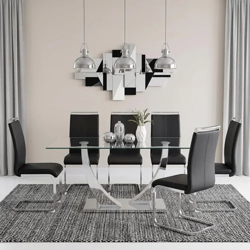 Vista 36 de Juego de mesa de comedor de 63 pulgadas para 4, juego de mesa de comedor dorado moderno para 4, juego de mesa de cocina de mármol sintético