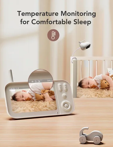 Vista 6 de nooie Monitor de bebé con cámara, monitor de video para bebés de 5 pulgadas con batería recargable de 10 horas, HD 720P y visión nocturna, canción