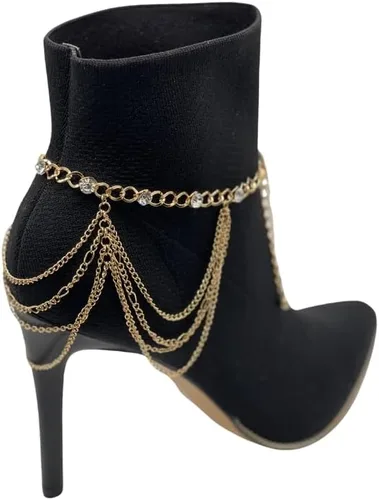 Vista 7 de Pulsera de metal dorado con cadena de botas occidentales para mujer, dije envolvente con múltiples ondas, Metal