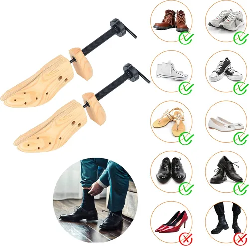 Vista 6 de Par de camilla de zapatos de madera, árboles de zapatos ajustables para hombres y mujeres, tallador de zapatos de madera para hombre y mujer