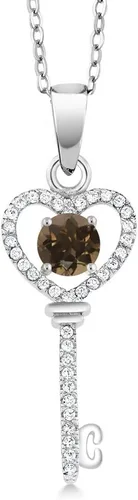 Vista 106 de Gem Stone King Collar con dije de llave de corazón para mujer, plata de ley 925, piedra natal de piedras preciosas, redondo de 0.197 in, con cadena