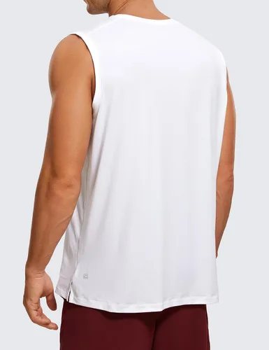 Vista 2 de CRZ YOGA Camiseta sin mangas de entrenamiento para hombre, de secado rápido, elástica, para natación, atlética, gimnasio, correr, playa, camiseta