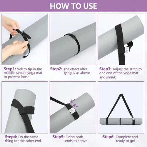 Vista 7 de Yoga Mat Carrier Strap, Adjustable Thick Straps Sling for Carrying Large Mats, Stretching Band 1 pieza clásico negro