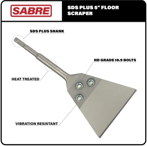 Vista 3 de Kit de herramientas de raspador de piso SDS Plus de 5 pulgadas, elimina el Thinset y los adhesivos, funciona con martillo giratorio SDS-Plus
