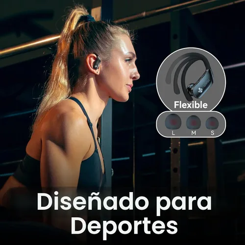 Vista 6 de bmani Auriculares inalámbricos con Bluetooth con pantalla LED de 80 horas de reproducción, gancho sobre la oreja con micrófono, sonido estéreo Negro