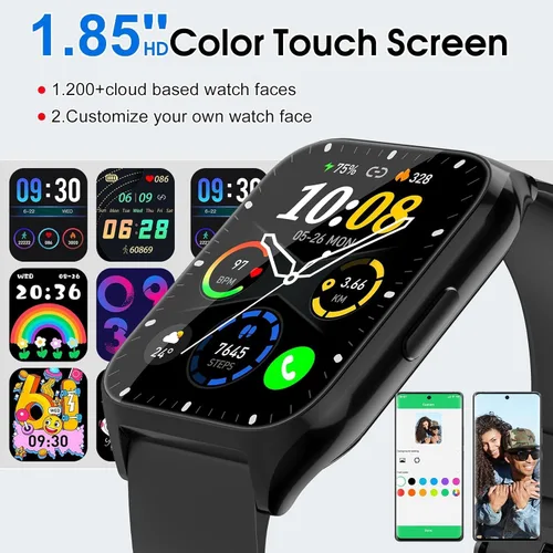 Vista 2 de Reloj inteligente para hombres y mujeres, reloj inteligente de 1.85 pulgadas para responder/hacer llamadas, reloj de fitness con monitor