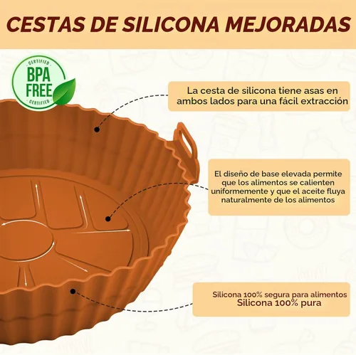 Vista 4 de Beauty - Paquete de 3 forros para freidora de aire, olla de silicona de 8 pulgadas, reutilizable de grado alimenticio, accesorios para cestas