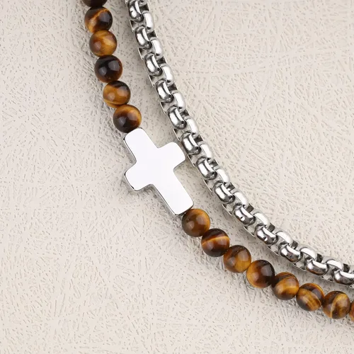 Vista 5 de GAVU Pulsera de cristal con cruz de joyería religiosa
