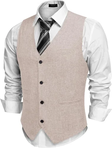 Vista 13 de COOFANDY Chalecos casuales de negocios para hombre, chaleco ligero de corte ajustado para traje Verde militar