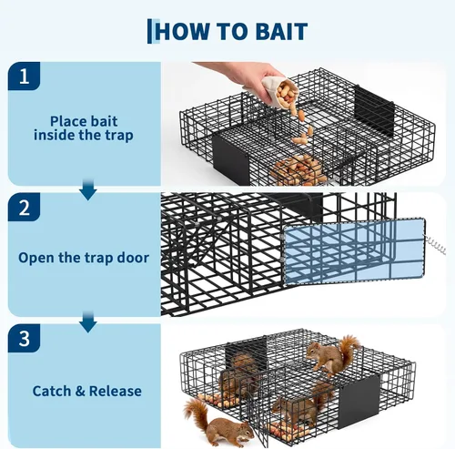 Vista 4 de 24" Squirrel Traps 4 Packs Square Small Live Animal Trap Cage Easy Hunting & Release with Carrying Handle Sensitive Trigger for Chipmunks Field