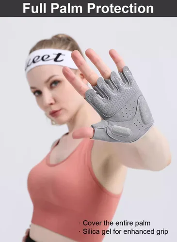 Vista 2 de SUJAYU Guantes de entrenamiento para mujeres y hombres, guantes antideslizantes sin dedos para levantamiento de pesas, guantes de entrenamiento