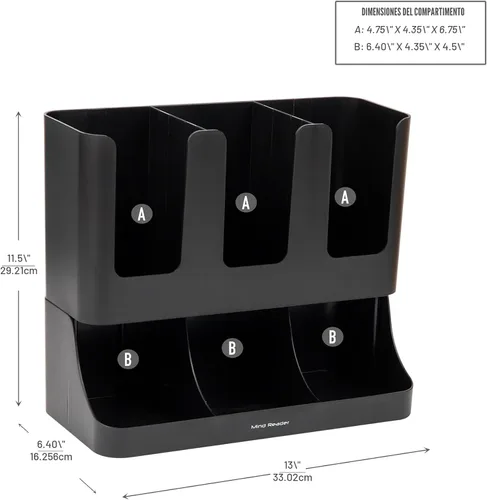 Vista 3 de Mind Reader "Flume" Organizador con 6 compartimientos para condimento y tazas, ninguno , Negro