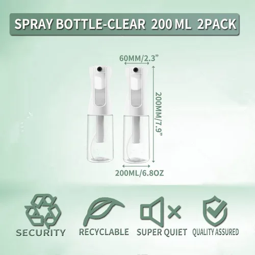 Vista 6 de FIRUZA Botellas de pulverización continua para cabello, pulverizador de niebla ultrafina (6.8 fl oz/6.8 onzas, paquete de 2), rociador de agua