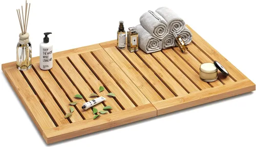 Vista 10 de Tapete de baño de bambú impermeable para ducha, tapete de madera para baño, plegable, antideslizante, resistente, tapete de ducha para interiores
