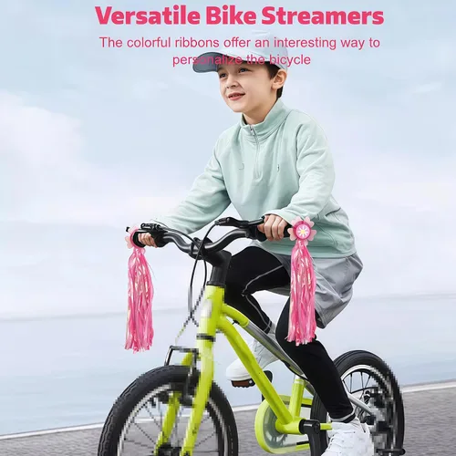 Vista 7 de Girasol Bike Scooter Manillar Streamers- Cintas rosas con borla brillante para niños Niños Bicicletas Trike Grips Accesorios Portabebés