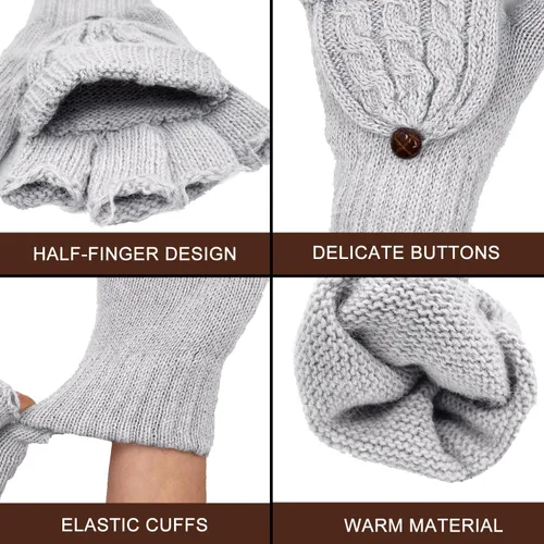 Vista 57 de Beurlike Guantes de invierno para mujer, de lana cálida, a prueba de viento, convertibles, sin dedos