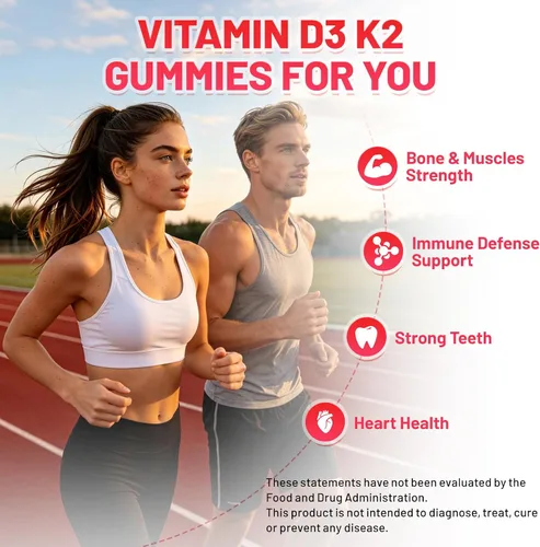 Vista 10 de JME Gomitas Core D3 K2 10,000 UI, Vitamina D3 con K2, D3K2 Gomitas