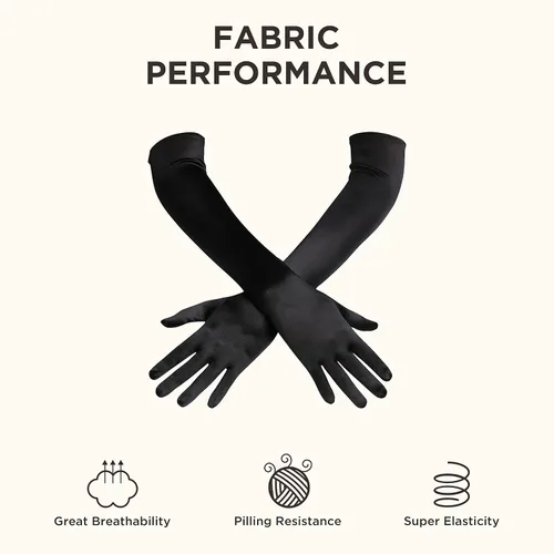 Vista 4 de BABEYOND Long Opera Party 20s - Guantes de satén elásticos para adultos, talla codo