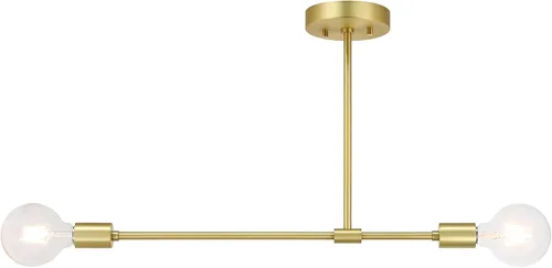 Vista 6 de XiNBEi Lighting Lámpara de techo semiempotrada de latón moderna Sputnik de 2 luces, lámpara de techo industrial para dormitorio, comedor, pasillo