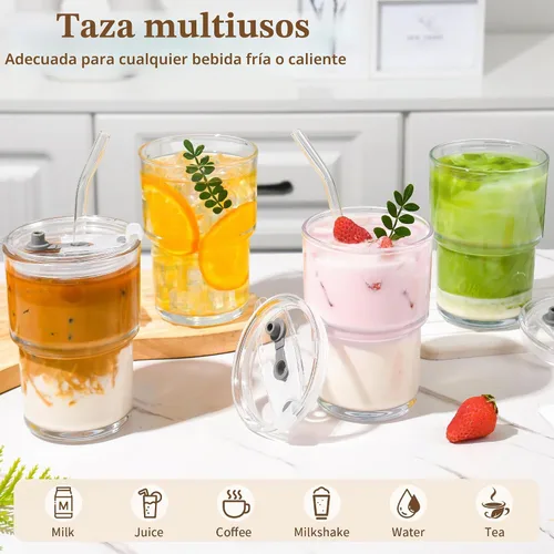 Vista 5 de Vaso de vidrio de 16oz con tapa (transparente, 1 unidad)