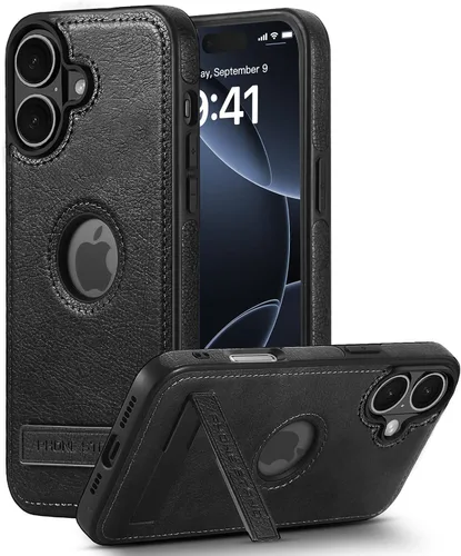 Vista 16 de Funda de cuero para iPhone 13 Pro, funda protectora delgada con función atril a prueba de golpes, soporte invisible integrado compatible con iPhone