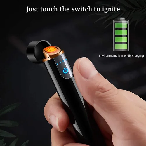 Vista 4 de Encendedor inteligente de huellas dactilares, recargable por USB, resistente al viento, sin llama, mini cilíndrico, azul