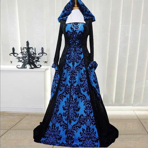 Vista 2 de Disfraces renacentistas para mujer, sexy, vintage, manga acampanada, dobladillo grande, vestidos largos de moda, vestido gótico de Halloween