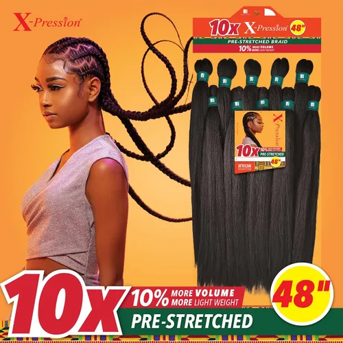 Vista 2 de Sensationnel X-pression - Trenza sintética preestirada – 10 piezas de trenza de 48 pulgadas, toda de kanekalon retardante de llama, trenza sintética
