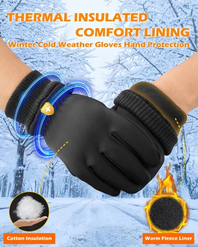Vista 2 de Guantes de invierno para pantalla táctil, para correr, senderismo, clima frío, guantes térmicos cálidos resistentes al agua y a la nieve