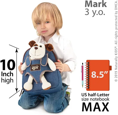 Vista 3 de Naturally KIDS Mochila pequeña con juguete de peluche de perro de peluche Mochila para niños pequeños para niños Juguetes para niños de 3 años