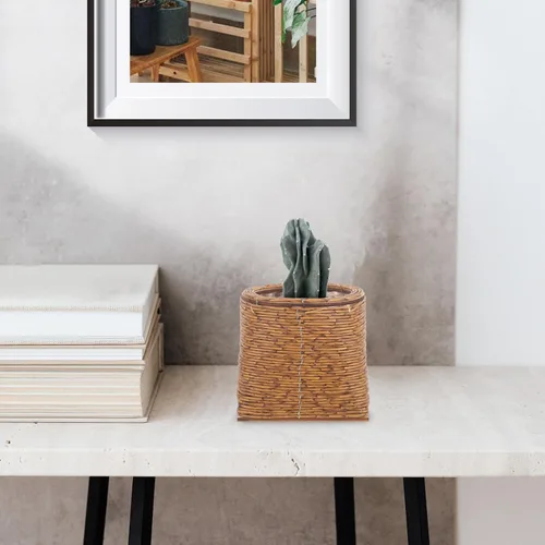 Vista 4 de OSALADI Cesta tejida de ratán para plantas, cesta de almacenamiento decorativa duradera hecha a mano