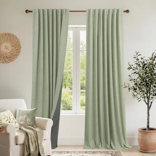 Vista 29 de KOUFALL - Cortinas de medio estilo francés de lino para ventana, juego de 2 cortinas cortas de 40 pulgadas de longitud, para privacidad, cortinas