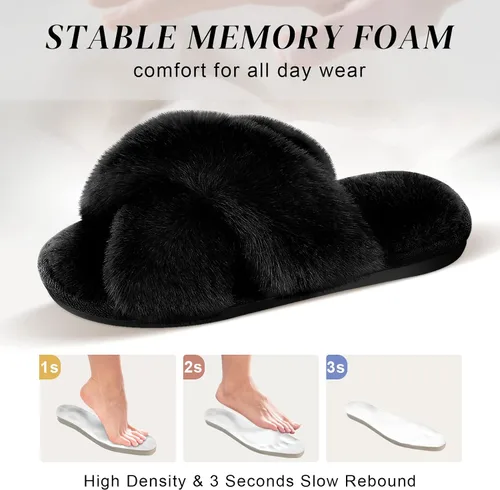 Vista 4 de Parlovable - Pantuflas mullidas para mujer con banda cruzada cómodas, zapatillas de casa de espuma viscoelástica con punta abierta, regalos
