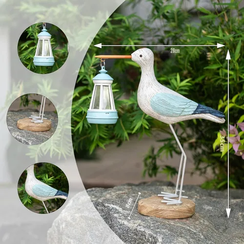 Vista 2 de Adorable luz solar de estatua de jardín de gaviota de 11 pulgadas de ancho x 3.2 pulgadas de profundidad x 13.8 pulgadas de alto, decoración