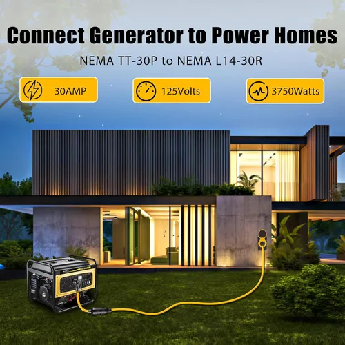 Vista 2 de Cable adaptador de interruptor de transferencia de generador de 30 amperios, resistente STW calibre 10, NEMA TT-30P macho a L14-30R hembra
