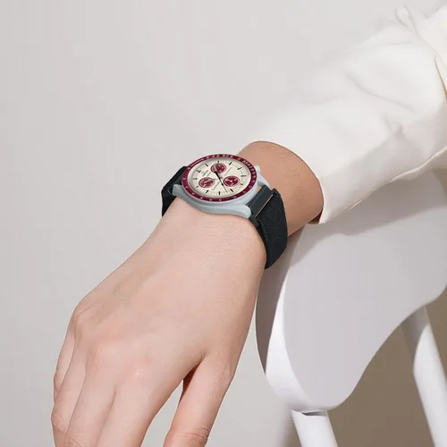 Vista 6 de Laband Correa elástica de nailon compatible con Omega X Swatch Moonswatch Speedmaster para mujeres y hombres, correa de reloj elástica suave
