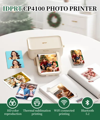Vista 4 de iDPRT Impresora fotográfica de 4 x 6 con 108 hojas y 2 cintas, impresora instantánea de imágenes, sublimación de tinte, impresoras fotográficas