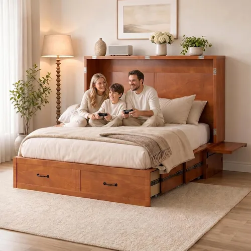 Vista 9 de Murphy - Cama de gabinete con colchón de tres pliegues, Queen, color Cereza