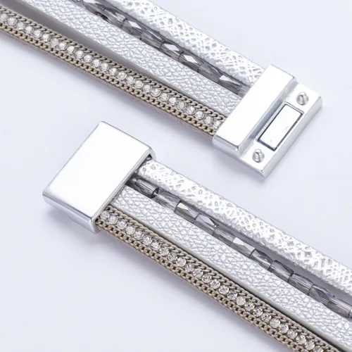 Vista 54 de FANCY SHINY - Pulsera de cuero estilo bohemio, pulsera de cuentas de cristal con cierre magnético, regalos de joyería para mujer