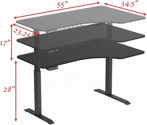 Vista 3 de SHW escritorio eléctrico ajustable para computadora, grande, de 55 pulgadas Negro