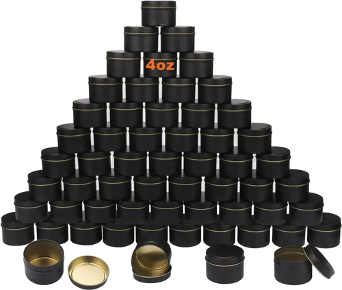 Vista 11 de Paquete de 24 latas de velas negras de 4 onzas, latas para hacer velas a granel, frascos de velas, recipientes para velas