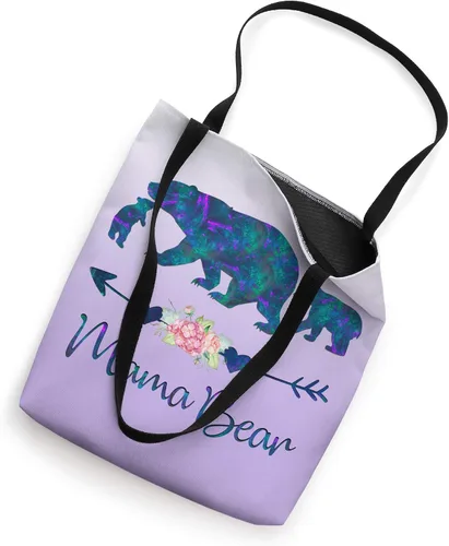 Vista 2 de Bolso de mano azul púrpura floral mamá oso y dos cachorros plata púrpura Blanco 16 pulgadas